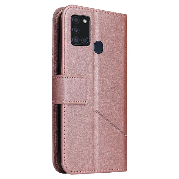 For Samsung Galaxy A21s GQUTROBE Right Angle Leatherette Phone Case(Rose Gold)