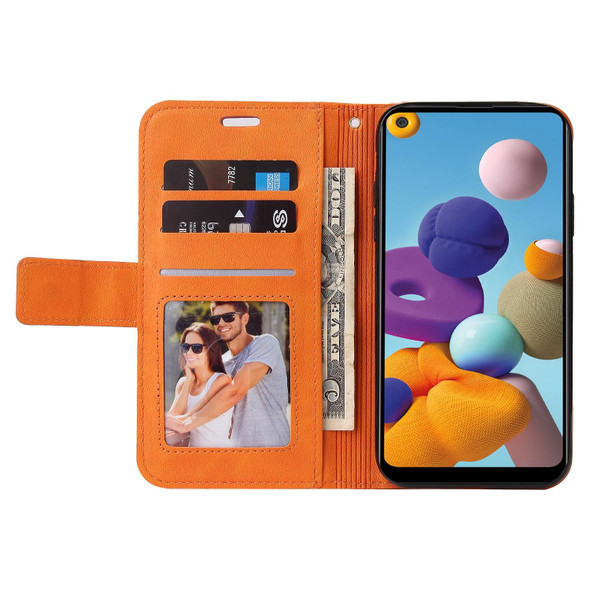 For Samsung Galaxy A21 GQUTROBE Right Angle Leatherette Phone Case(Orange)