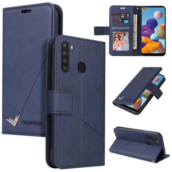 For Samsung Galaxy A21 GQUTROBE Right Angle Leatherette Phone Case(Blue)