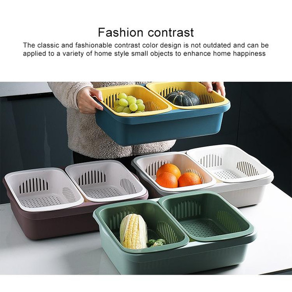 Double-layer Classification Square Drain Basket Kitchen Household Plastic Fruit and Vegetable Basket(Yellow Blue)