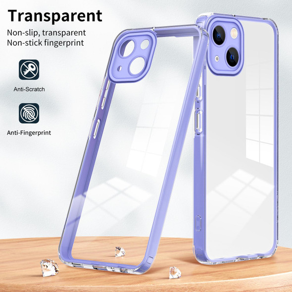 For iPhone 14 3 in 1 Clear TPU Color PC Frame Phone Case(Purple)