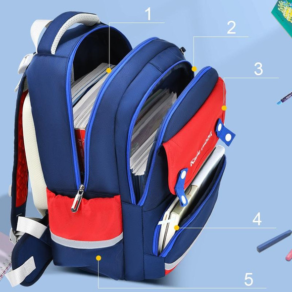 3862 Multi-compartment Ridge Protection Lightweight Waterproof Kids Schoolbag, Size: L (Royal Blue Red)