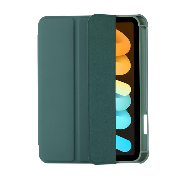 For iPad mini 6 Acrylic 3-folding Leatherette Tablet Case(Dark Green)