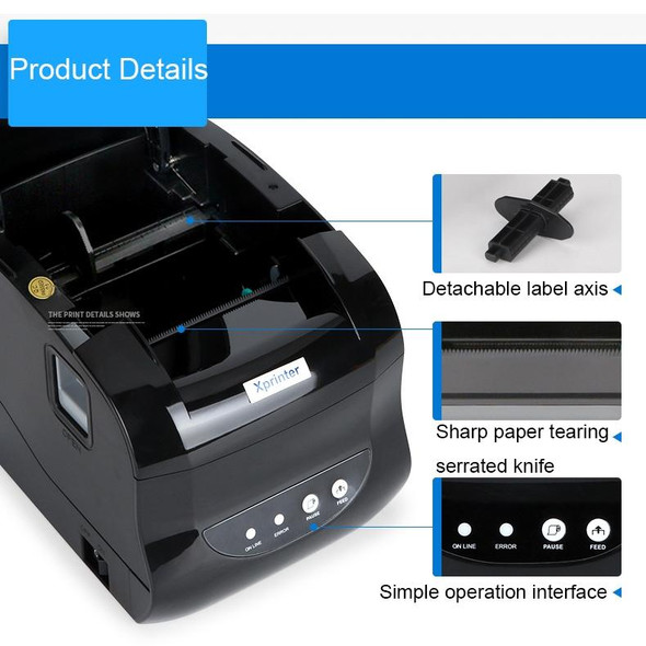 Xprinter XP-365B 80mm Thermal Label Printer Clothing Tag Printer, Plug:UK Plug(Bluetooth Version)