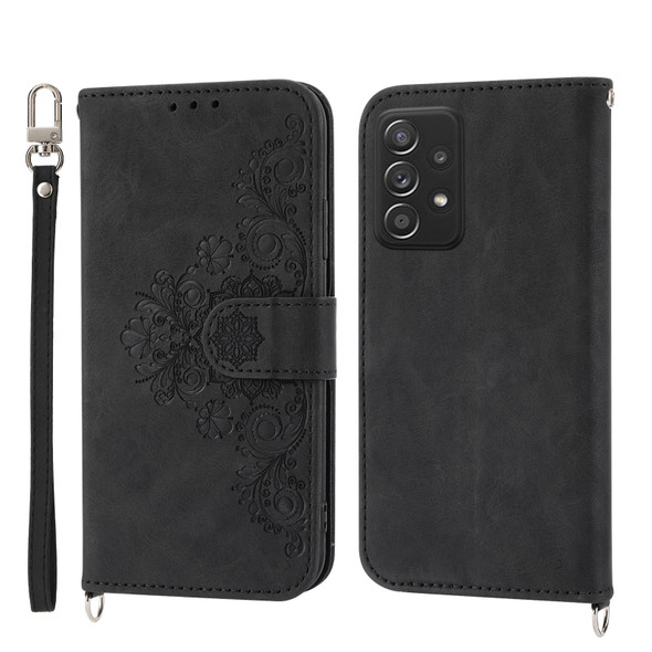 For Samsung Galaxy S20 FE Skin-feel Flowers Embossed Wallet Leatherette Phone Case(Black)