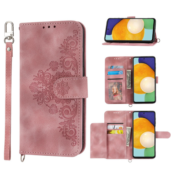For Samsung Galaxy S20 FE Skin-feel Flowers Embossed Wallet Leatherette Phone Case(Pink)
