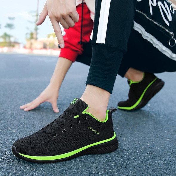 JD-9088 Autumn Fly Woven Soft Bottom Men Leisure Shoes Couple Running Shoes, Size: 42(Black Green)