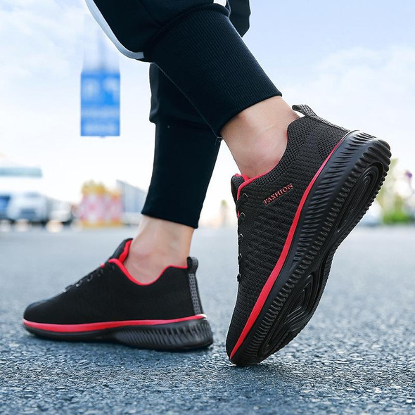 JD-9088 Autumn Fly Woven Soft Bottom Men Leisure Shoes Couple Running Shoes, Size: 37(Red Black)