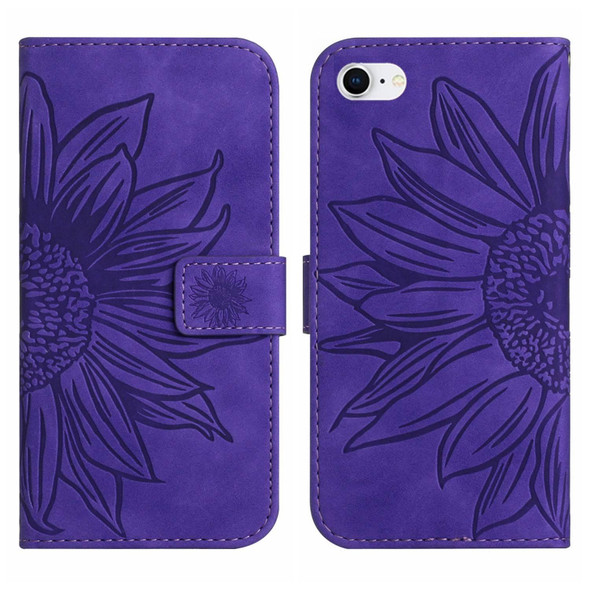 For iPhone 7 / 8 Skin Feel Sun Flower Pattern Flip Leatherette Phone Case with Lanyard(Dark Purple)