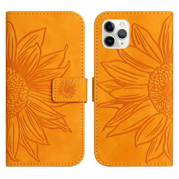 For iPhone 11 Pro Max Skin Feel Sun Flower Pattern Flip Leatherette Phone Case with Lanyard(Yellow)