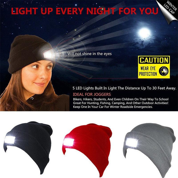 Unisex Warm Winter Polyacrylonitrile Knit Hat Adult Head Cap with 5 LED Light (Coffee)