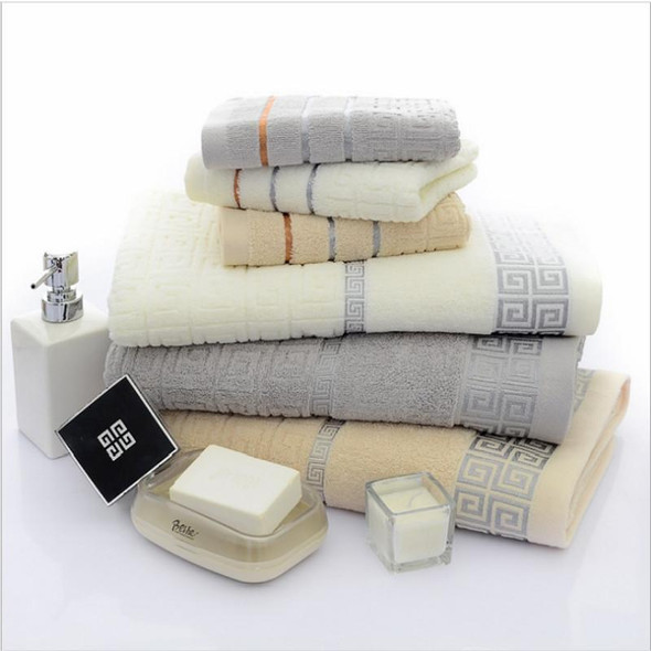 3 PCS Plaid Cotton Towel Bath Set(Milky)