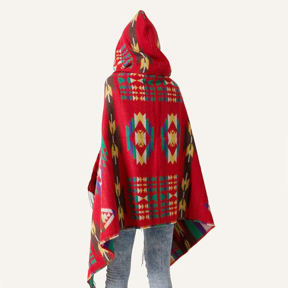 Autumn And Winter Horn Buckle Ethnic Style Hooded Cloak Shawl Bohemian Hooded Shawl, Size:135-175cm(A Style Coffee Color)