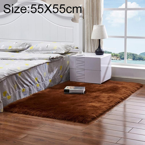 Luxury Rectangle Square Soft Artificial Wool Sheepskin Fluffy Rug Fur Carpet, Size:55x55cm(Coffee)