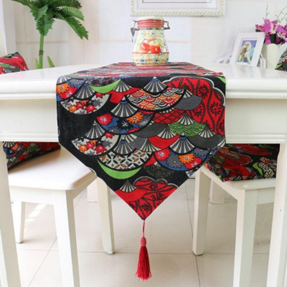 Ethnic Style Cotton and Linen Table Flag Printed Double Dining Table Placemat, Size:32x160cm(Red)