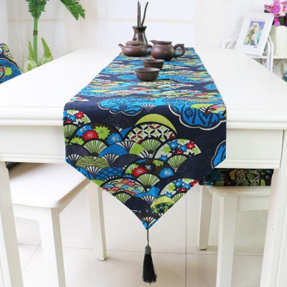 Ethnic Style Cotton and Linen Table Flag Printed Double Dining Table Placemat, Size:32x160cm(Blue)