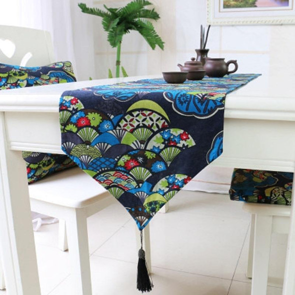 Ethnic Style Cotton and Linen Table Flag Printed Double Dining Table Placemat, Size:32x160cm(Blue)