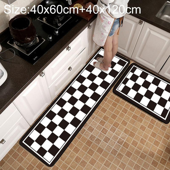 Geometric Lattice Carpet Kitchen Bath Antiskid Mat, Size:40x60cm + 40x120cm(Black White Plaid)