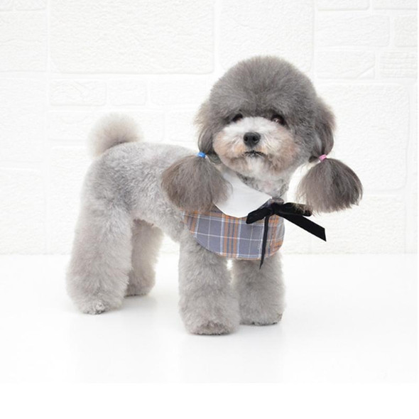 Dog Shawl Small Cloak Pet Bow Ttie Saliva Towel Pet Accessories, Size:M(Gray Yellow Grid)