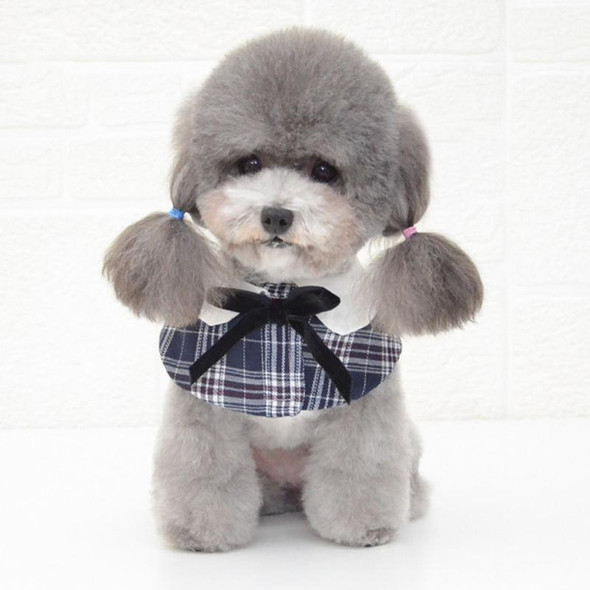 Dog Shawl Small Cloak Pet Bow Ttie Saliva Towel Pet Accessories, Size:M(Navy Blue Grid)