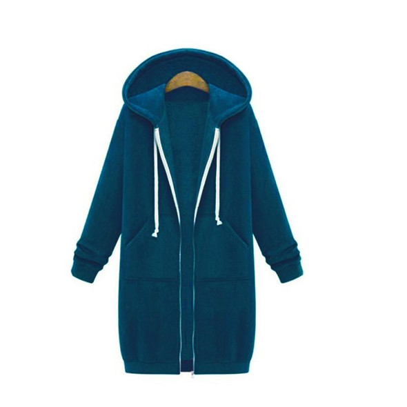 Women Hooded Long Sleeved Sweater In The Long Coat, Size:S(Blue)