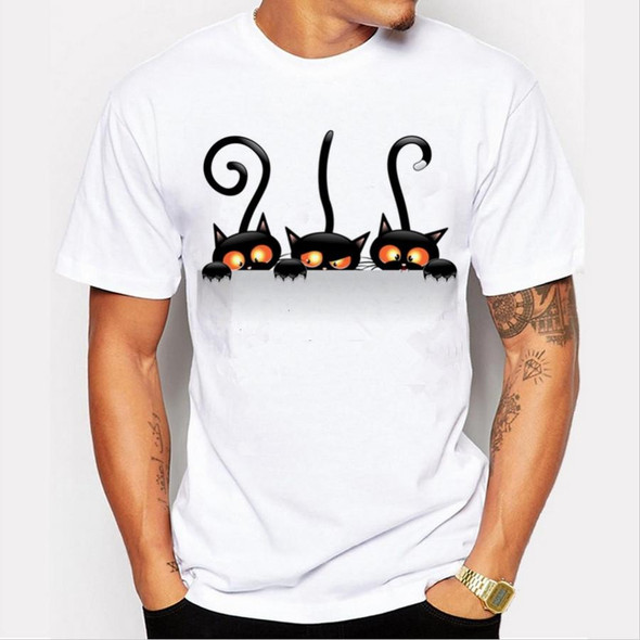 2 PCS Three Cats Pattern Printing T-shirt for Men, Size: XS(White)