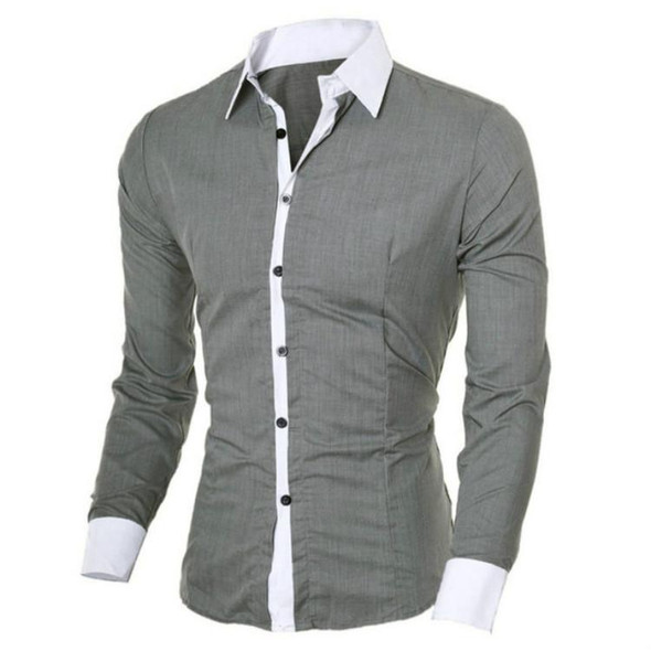 Casual Business Men Dress Long Sleeve Cotton Stylish Social Shirts, Size:L(Gray)