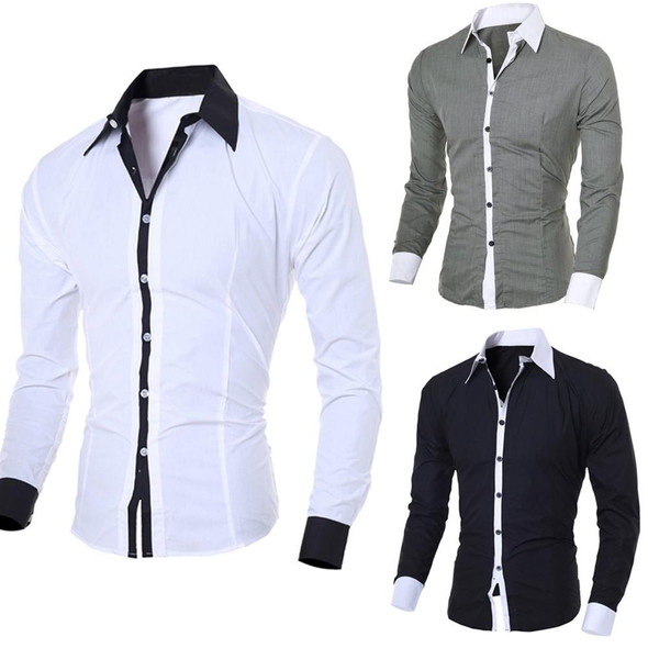 Casual Business Men Dress Long Sleeve Cotton Stylish Social Shirts, Size:L(Pink)