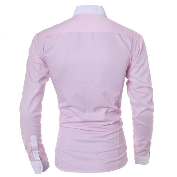 Casual Business Men Dress Long Sleeve Cotton Stylish Social Shirts, Size:XL(Pink)