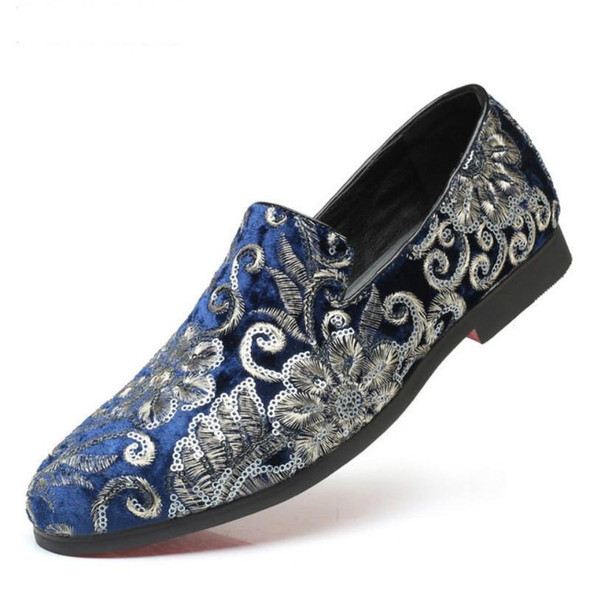 Men Casual Fashion Glitter Shoe Slip-on Shoes Loafers, Size:43(Blue)