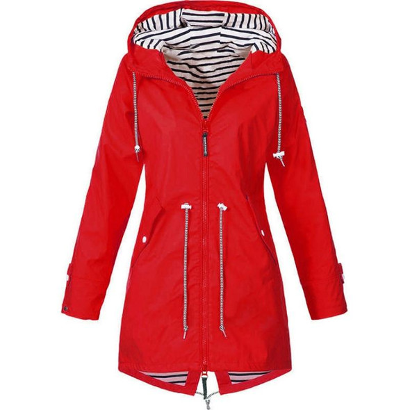 Women Waterproof Rain Jacket Hooded Raincoat, Size:XXL(Red)