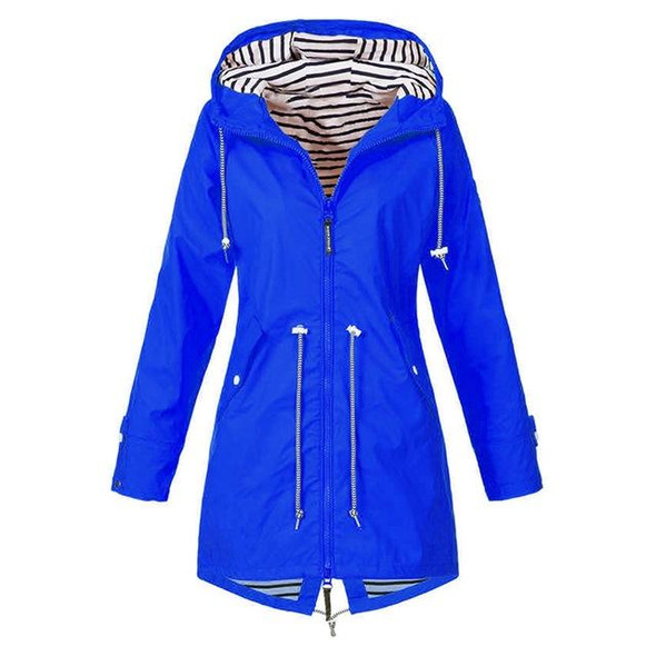 Women Waterproof Rain Jacket Hooded Raincoat, Size:XXXXL(Blue)