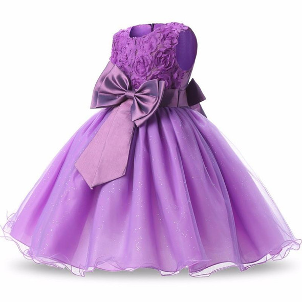 Rose Red Girls Sleeveless Rose Flower Pattern Bow-knot Lace Dress Show Dress, Kid Size: 140cm