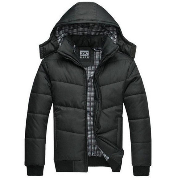 Men Winter Jacket Casual Slim Cotton With Hooded Parkas, Size:XXXL (Black)