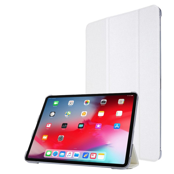 iPad Pro 12.9 (2020) TPU Silk Texture Three-fold Horizontal Flip Leather Tablet Case with Holder(White)