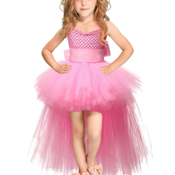 Pink Girls Lace Sling Dress Mesh Tutu Party Dress, KId Size:34 age90-110cm