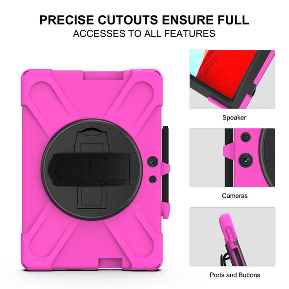 For Microsoft Surface Pro X / Pro X 2021 Shockproof Colorful Silicone + PC Protective Case with Holder & Hand Strap & Shoulder Strap & Pen Slot(Rose Red)