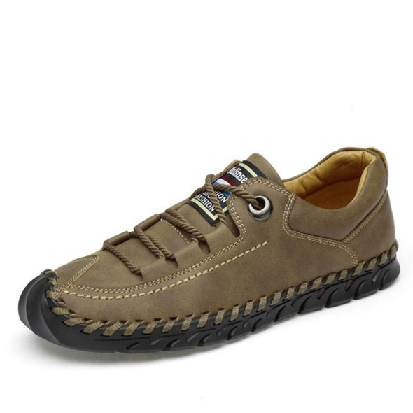 Leather Men Casual Shoes Outdoor Shoes, Size:43(Khaki)