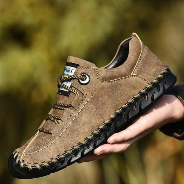 Leather Men Casual Shoes Outdoor Shoes, Size:40(Khaki)