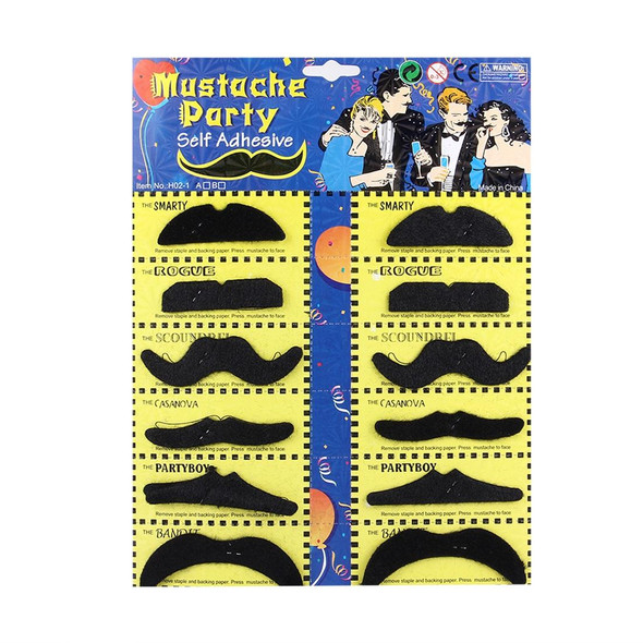 12 PCS Funny Halloween Props Self-adhesive Fake Mustaches Kit