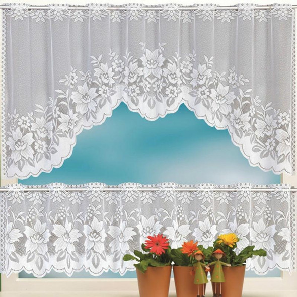 White Translucent Coffee Curtain Tulle Lace Sheer Warp Knitted Jacquard Curtains Bedroom Curtains, Size:Upper And Lower Curtain(JHM-04)