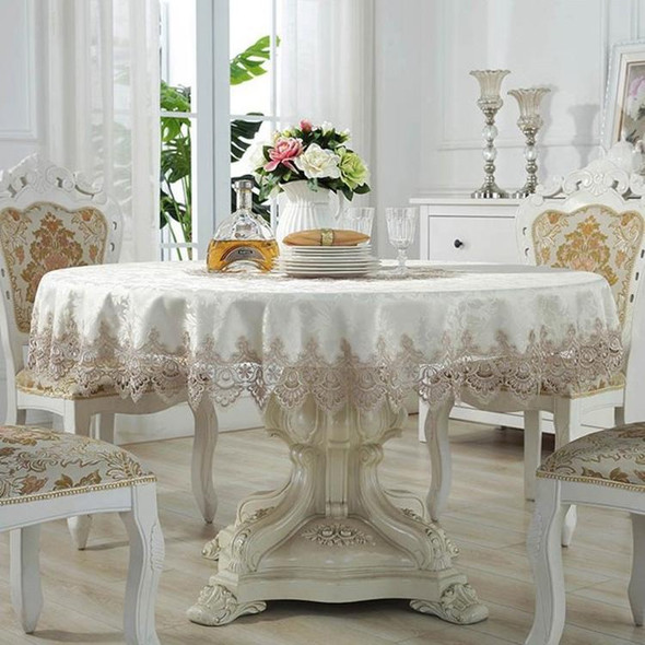 Classical Tablecloth Table Decor Jacquard Lace Elegant Table Cloth, Size:120cm Round(Light Brown)