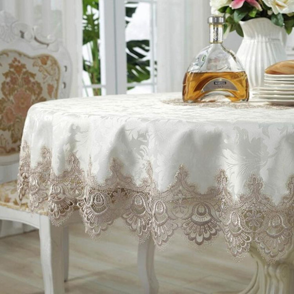 Classical Tablecloth Table Decor Jacquard Lace Elegant Table Cloth, Size:150cm Round(Light Brown)