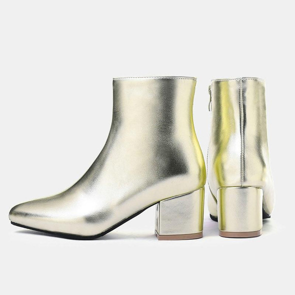 Autumn  Winter Glitter Square Heel Pointed Low-Top Women Boots, Size:37(Silver)