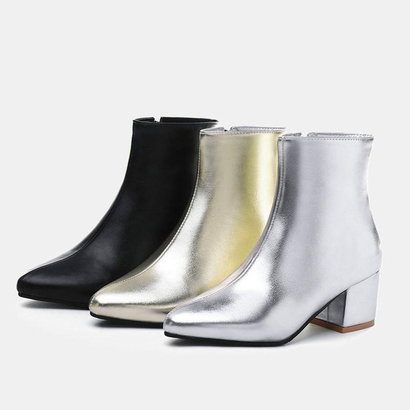 Autumn  Winter Glitter Square Heel Pointed Low-Top Women Boots, Size:35(Silver)