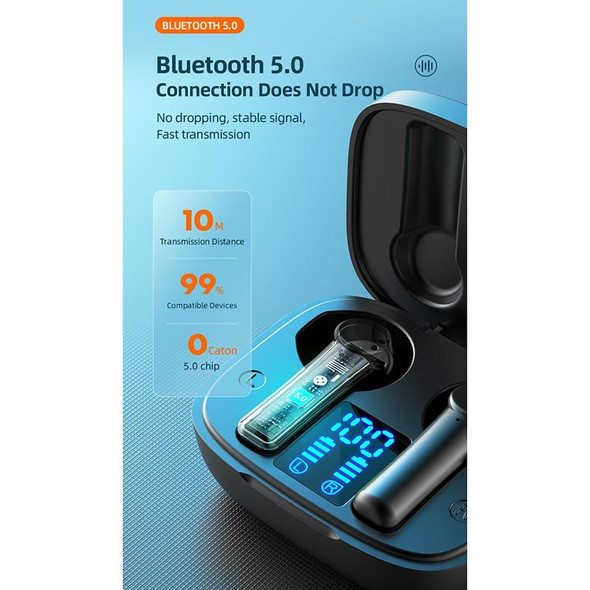 LB-8 Bluetooth 5.0 Stereo Wireless Bluetooth Earphone with Charging Box & LED Battery Display, Support Fingerprint Touch & Call & Voice Assistant & Switch Between Chinese and English (Black)