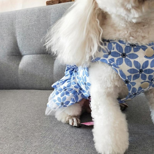 Pet Clothes Spring and Summer Cotton Small Dog Princess Pet Skirt, Size:S(Blue Maple Leaf)