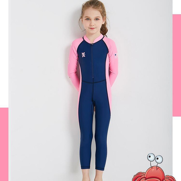 DIVE&SAIL Children Diving Suit Outdoor Long-sleeved One-piece Swimsuit Sunscreen Swimwear, Size: XL(Girls Dark Blue)