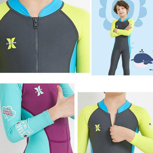 DIVE&SAIL Children Diving Suit Outdoor Long-sleeved One-piece Swimsuit Sunscreen Swimwear, Size: S(Girls Dark Blue)