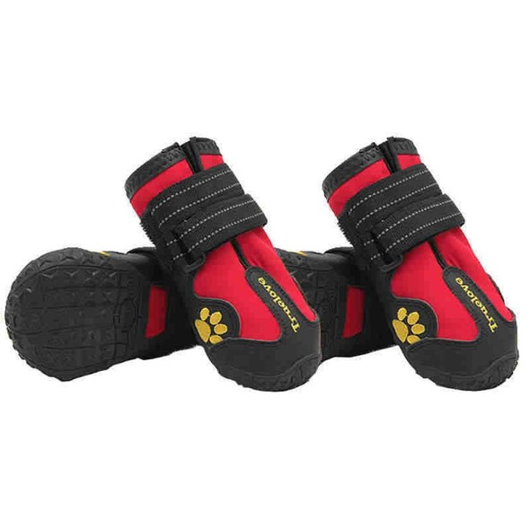 4 in 1 Autumn Winter Pet Dog Foot Cover Waterproof Shoes, Size:6x4cm(Red)